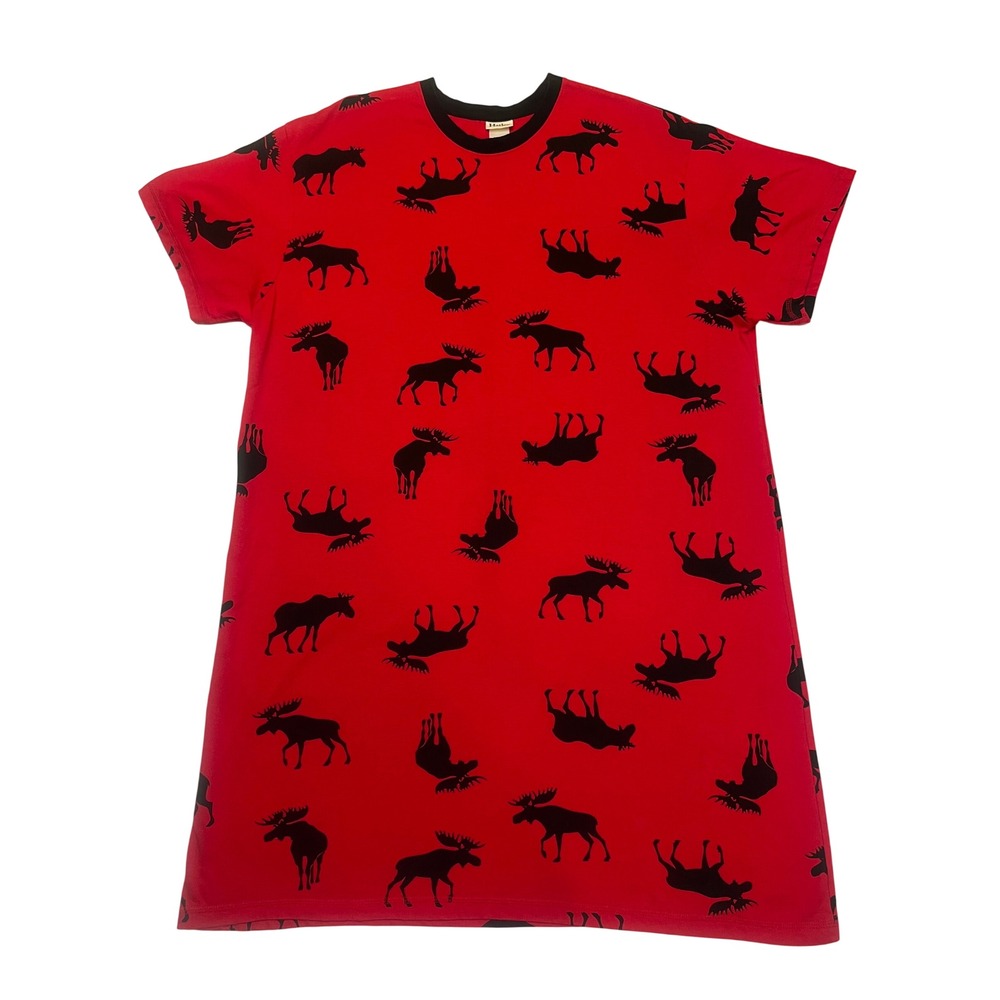 Hatley Red Black Moose Print 100% Cotton Nightshirt Sleep Dress One Size OS